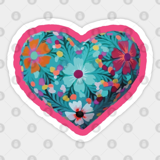 Mexican wooden heart oaxacan wood carving hand painted flower milagrito turquoise hot pink folk art interior design decoration Sticker by T-Mex